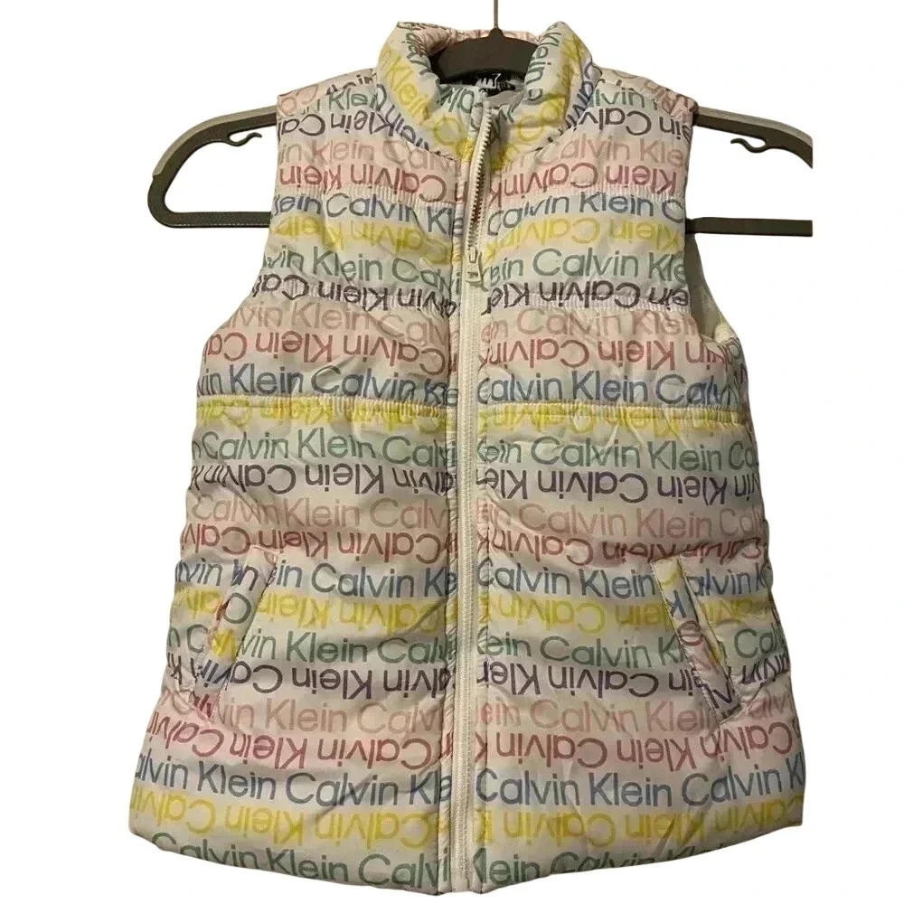 Calvin Klein Jeans‎ Kids Rainbow Logo Puffer Vest White Size 6
